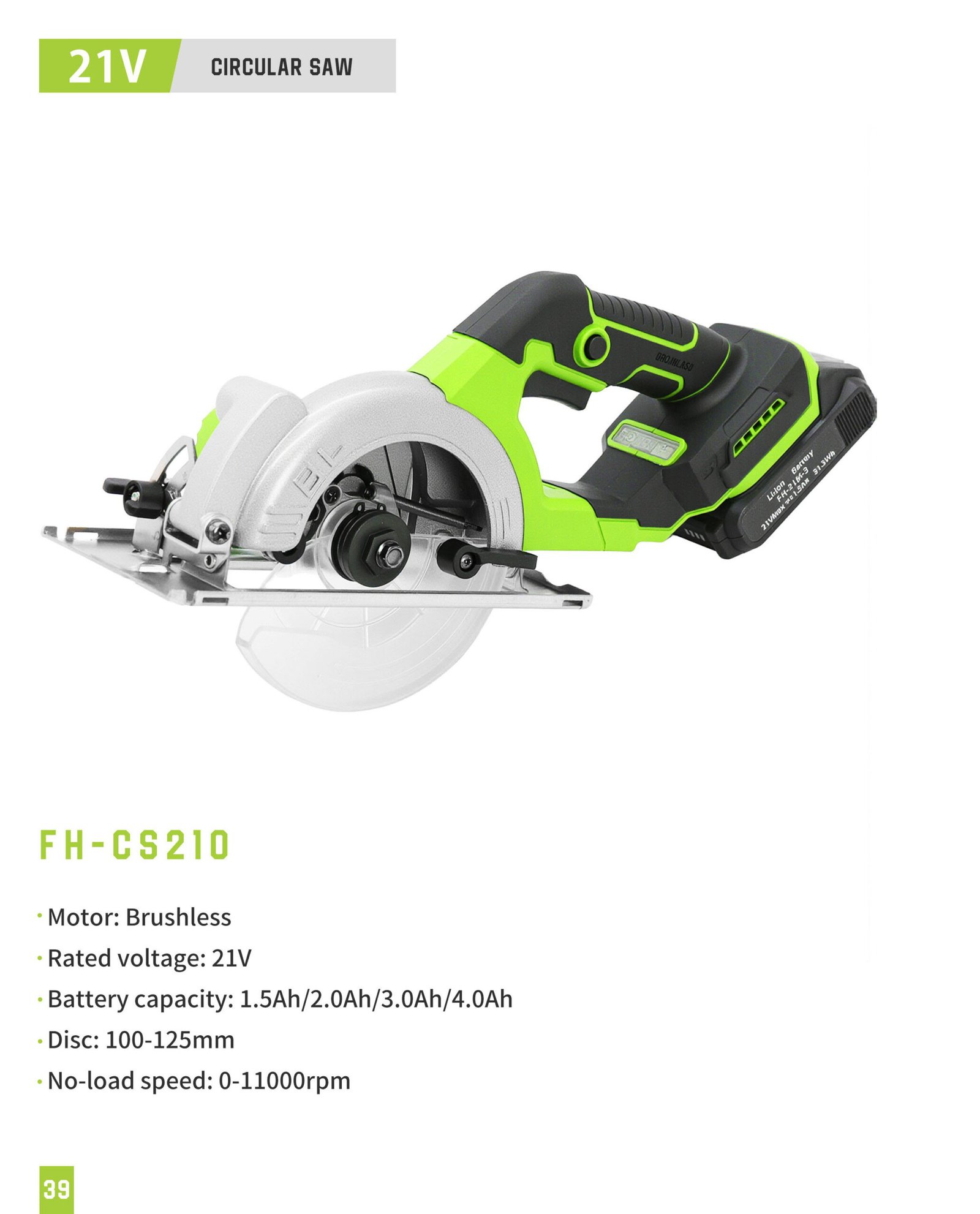 21V Brushless Circular Saw FH-CS210 Original catalogue parameter card