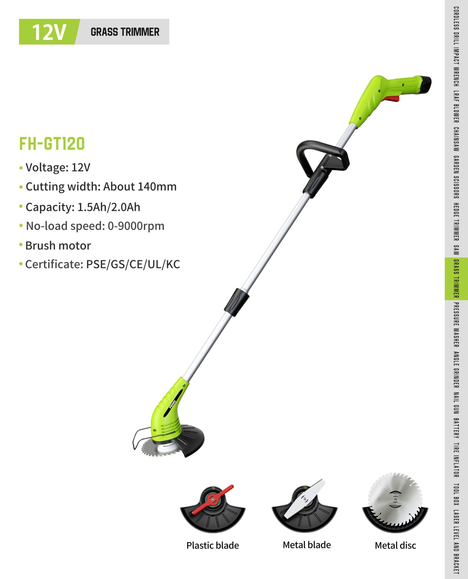 12V Cordless Grass Trimmer FH-GT120 Original catalogue parameter card