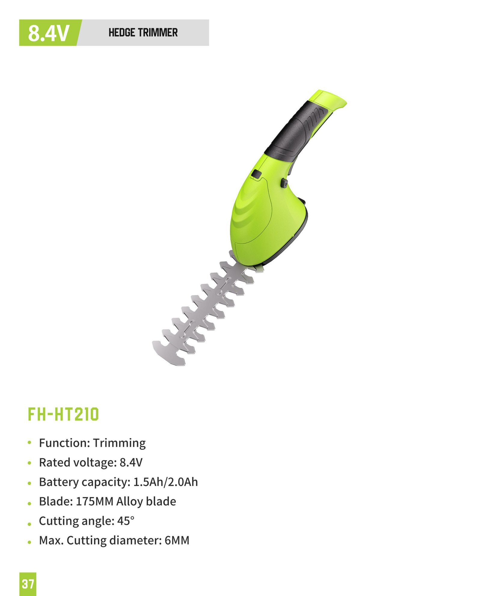 8.4V Compact Hedge Trimmer FH-HT210-8V4 Original catalogue parameter card