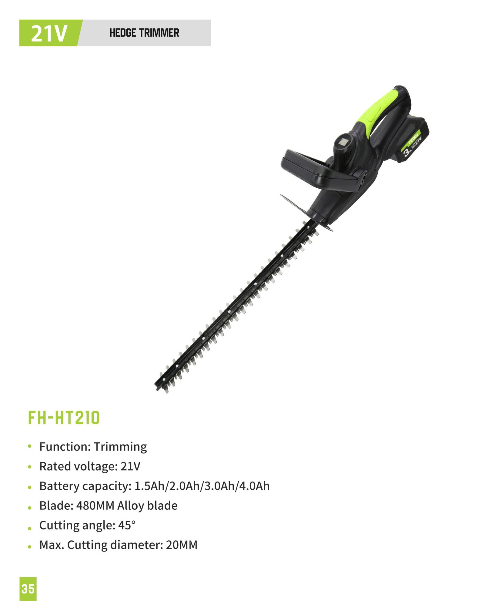 21V Cordless Hedge Trimmer FH-HT210 Original catalogue parameter card