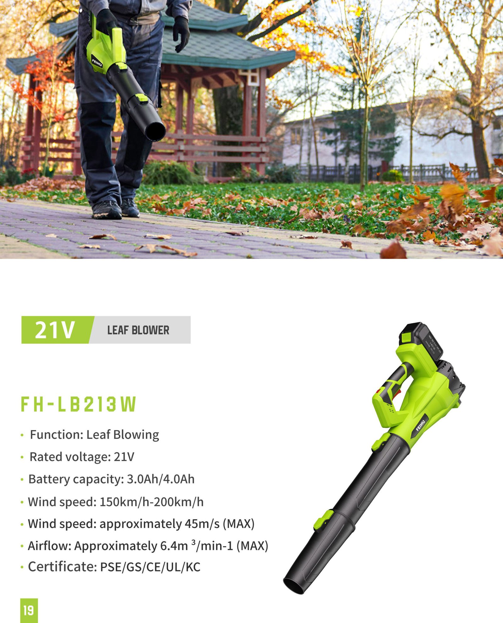 21V Cordless Leaf Blower FH-LB213W Original catalogue parameter card